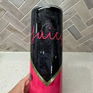Juicy watermelon Black and Pink 20 oz tumbler. New with Green Accent